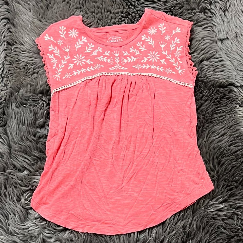 Roebuck & Co. | Girl's Knit Embroidered Tank Top | Pink | Size S (7/8)